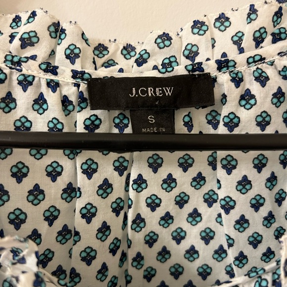 J. Crew White and Blue Ruffled 3/4 Sleeve Blouse - Picture 3 of 8